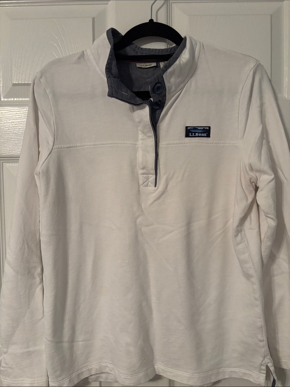 L.L. Bean White Pullover with Gray Trim Collar